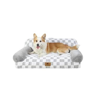 Imagem de KSIIA Cama para cachorro camas médias para cães com apoios de braço de suporte, à prova d'água, sofá confortável para animais de estimação com capa removível lavável na máquina e parte inferior