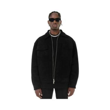 Imagem de Casaco Casual Oversize Masculino Em Suede Grosso Com Zíper E Bolsos Pa