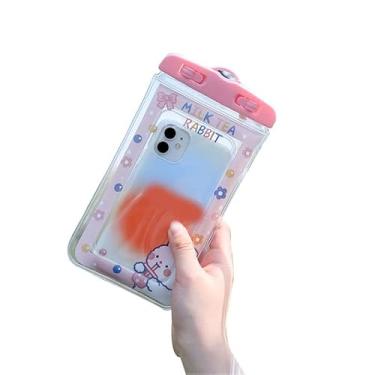 Imagem de Leapiture Watertight Phone Pouch Transparent Phone Pouch Cartoon Phone Case Cell with Lanyard Cute Practical for Drifting Swimming Diving (Coelho Rosa)