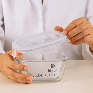Imagem de Pote Hermético De Vidro Quadrado 800 Ml Vasilha Com Tampa Mantimentos Marmitex Microondas Freezer