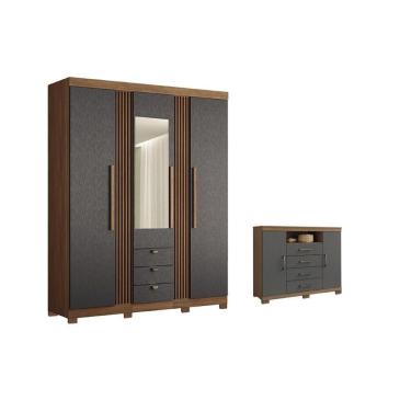 Imagem de Guarda Roupa +1cômoda 51310 Jatobá/grafite - Santos Andirá