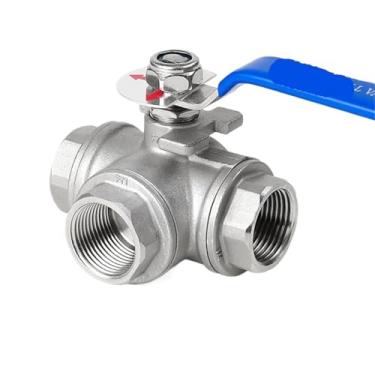 Imagem de 1 peça de válvula de esfera de três vias de aço inoxidável 304 com fivela de interruptor tipo L/T interruptor de válvula de fio interno de uma entrada e duas saídas 6/4 minutos (DN8, T-TYPE_304)