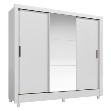Imagem de Guarda Roupa Casal 3 Portas de Correr com Pés e Espelho Italia Branco 