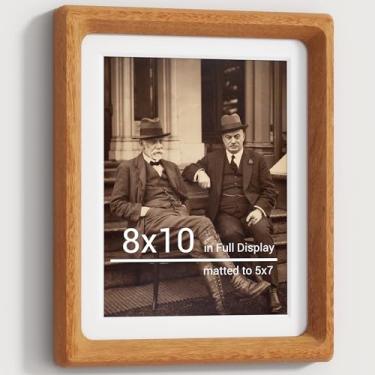 Imagem de Heimlove Molduras de teca natural de 20 x 25,4 cm, moldura de madeira original feita à mão com tapete para exibição de fotos de formatura de 13 x 17 cm, imagem de família, mesa de casamento e