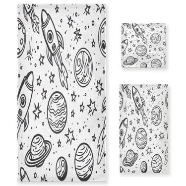 Imagem de xigua Conjunto de toalhas de banheiro de naves espaciais absorvente macio 3 peças toalha de banho toalha de mão toalhas decorativas para banheiro, academia, hotel, praia, piscina