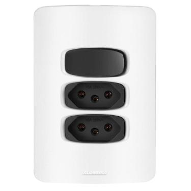 Imagem de Conjunto 1 Simples + 2 Tomadas 10A - Gracia Branco / Preto