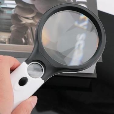 Imagem de Lupa com luz, lupa iluminada portátil com 3 luzes LED, 1 luz UV para idosos, leitura, inspeção, moedas, joias, exploração, preto