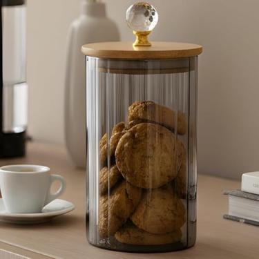 Imagem de Pote de armazenamento de Vidro Hermético Tamanho M (750ml) cor Fumê Tampa de Bambu Cristal