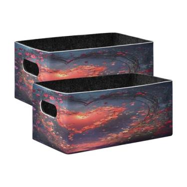 Imagem de xigua Conjunto de 2 caixas de armazenamento de jardim em forma de coração, cubo de armazenamento dobrável, organizador de cestas de armazenamento para livros, prateleiras, armário, lavanderia
