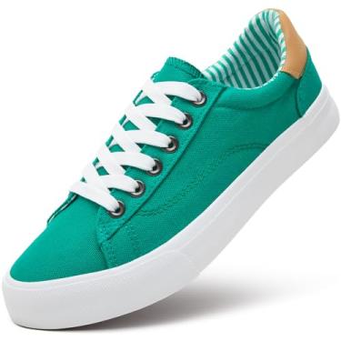 Imagem de XRH Tênis Feminino Cano Baixo Casual Para Mulheres, De Lona Com Cadarço, Calçado Confortável Caminhada (Verde, Eua 7,5)