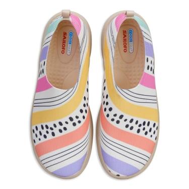 Imagem de SAILOFO Tênis feminino sem cadarço, confortável, casual, com pintura artística, leve, rasteira, respirável, para caminhada, Iridescente, 34