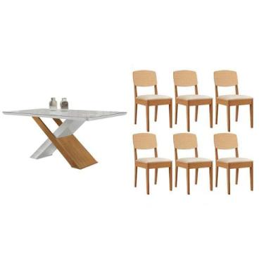 Imagem de Sala Jantar Mesa Imperatriz Tampo c/ Vidro Curvo 180cm+6 Cadeiras Hava