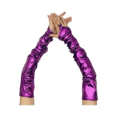 Imagem de Luvas Femininas De Couro Envernizado Multicoloridas Sem Dedos Para Fes