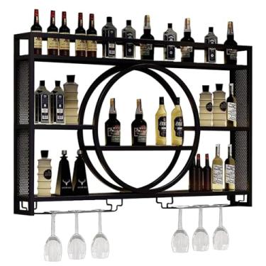 Imagem de Rack moderno de armazenamento de vinho montado na parede com luz LED com suporte de copo de vinho, prateleira de licor de barra de ferro, prateleiras de vinho de parede flutuante, prateleira de