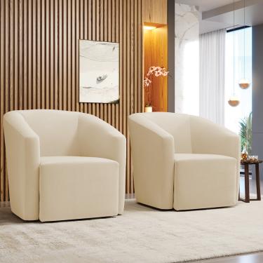 Imagem de Poltrona Decorativa Base Giratória Kit 2 Stella Max Suede Bege D03 - D'Rossi