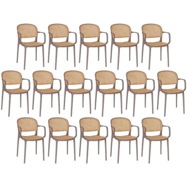 Imagem de Kit 16 Cadeiras De Jantar Roma Prática Com Braços Para Sala E Cozinha - Marrom Claro