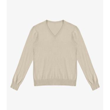 Imagem de Sueter Feminino Gola V Em Tricot Rovitex Bege, M, Bege