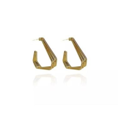 Imagem de Brinco Argola Três Triângulos Folheado a Ouro 18k - Floratta Joias