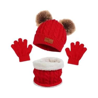 Imagem de Conjunto De Luvas E Cachecol Para Bebês, Gorro De Malha Com Bola De Pe