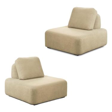 Imagem de Kit 2 Poltronas Decorativas Santiago Sala De Estar Pés Em Madeira Bouclê Bege