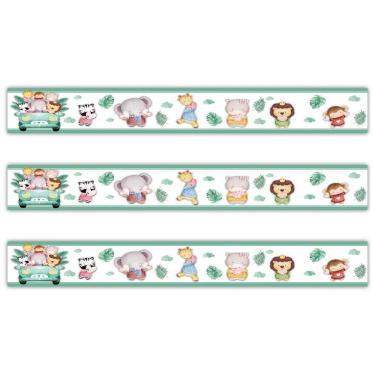 Imagem de Kit 3 Faixas Decorativas Papel Parede Infantil Animais Carro