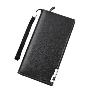 Imagem de Carteira longa masculina slim fit – feita de couro PU premium com 12 compartimentos para cartões, 3 compartimentos para notas e bolsos com zíper, adequada para negócios e viagens (preto, marrom