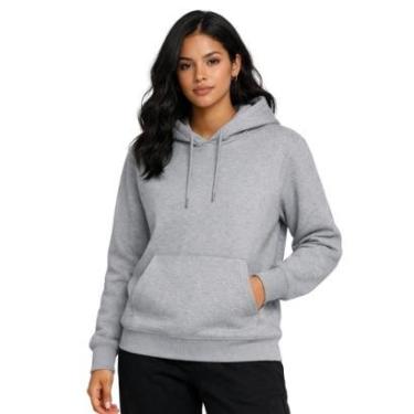 Imagem de Blusa de Moletom Feminina com Capuz Liso Flanelado e Bolso Canguru-Feminino