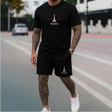 Imagem de Kit Camiseta e Short Tactel Masculino Confortavel Moderno Casual Paris