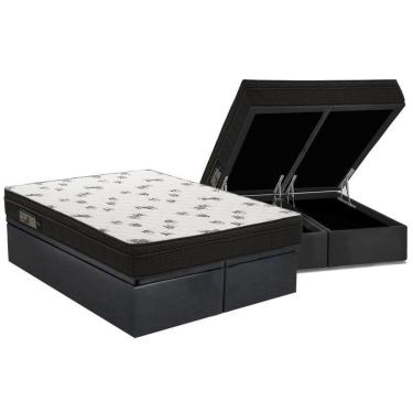 Imagem de Cama Box Baú Queen: Colchão Espuma Ortobom D45 Light Saúde Ortopillow + Base Black(158X198)