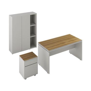 Imagem de Conjunto De Escritório Office 3 Peças Mesa Gaveteiro Armário - Fendi E Freijó Fendi E Freijó