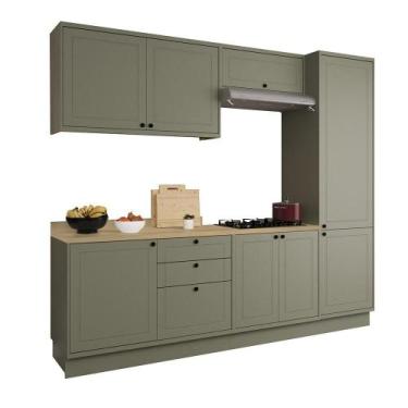 Imagem de Cozinha Modulada Completa Herval Viana, 7 Peças, Verde Hill e Carvalho