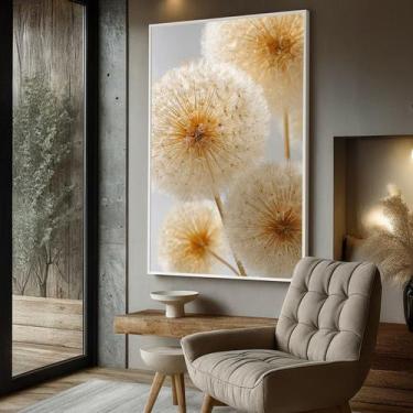 Imagem de Quadro com Moldura e Acrilico Cristal Vidro Dente de Leao Bege para Sa