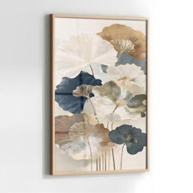 Imagem de Quadro com Moldura e Acrilico Cristal Vidro Flores Neutras para Sala, 