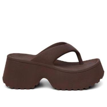 Imagem de Tamanco Plataforma Feminina Chinelo Flatform Conforto cor Marrom-Feminino