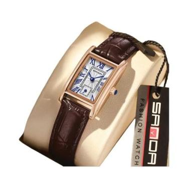 Imagem de Relógio De Quartzo De Couro Feminino Elegante Com Mostrador Retangular