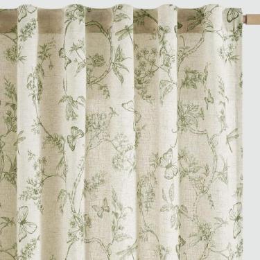 Imagem de Cortinas jinchan Floral Linen 100x240cm Light Filtering Green