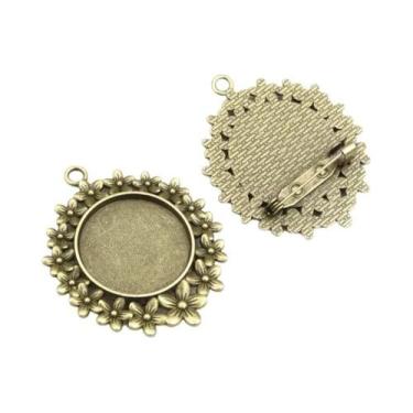 Imagem de Broche Antigo De Bronze Banhado a Prata Estilo Barroco Com Base Para C