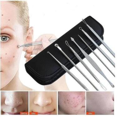 Imagem de Kit 7 Curetas Remove Cravos Espinhas Aço Inoxidável Com Estojo