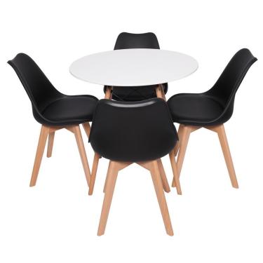 Imagem de Conjunto Mesa Redonda Branca 70Cm c/4 Cadeiras Preta