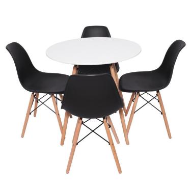 Imagem de Conjunto Mesa Redonda 70Cm Branca c/4 Cadeiras Eifffel Preta