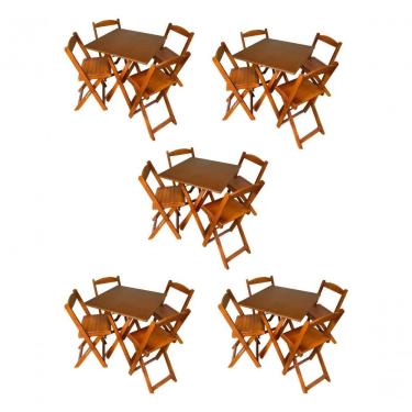 Imagem de Kit 5 Conjuntos Dobráveis 70x70 5 Mesas 20 Cadeiras Mel Bar Restaurantes Lanchonete