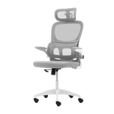 Imagem de Cadeira Escritório Ergonômica Cinza Com Suporte Lombar Estofado E Apoio de Cabeça