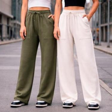 Imagem de Kit 2 Calças Pantalona Feminina Moletinho Dia a Dia-Feminino