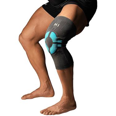 Imagem de Joelheira Elástica N1 Pró Cinza Com Azul - Tamanho Gg