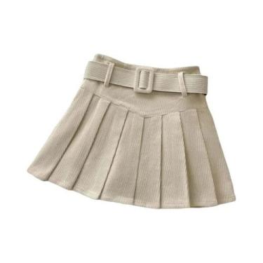 Imagem de Saia Mini Plissada De Corduroy Com Cinto Para Mulheres, Textura De Pre