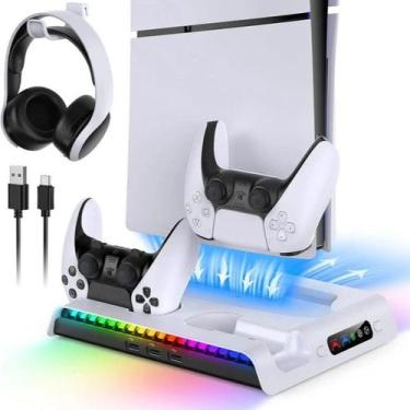 Imagem de Suporte Base Vertical PS5 Slim Com Led RGB Carregador Fan - Keedi
