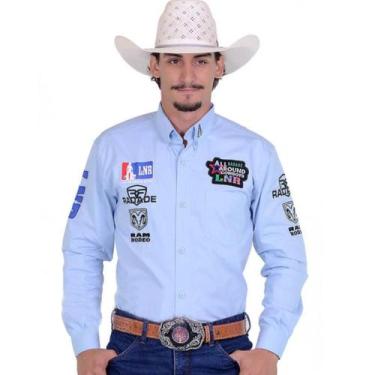 Imagem de Camisa Radade Masc. Bordada LNR Country Liga Tecido Grosso, Azul, GG