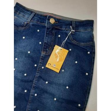 Imagem de Saia Jeans Escuro MID Transversão Moda Feminina com Bolso - Duarte Sto