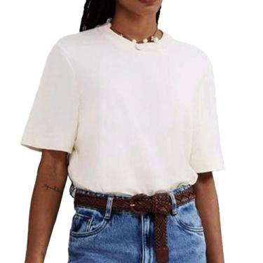 Imagem de Camiseta Feminina Hering MC Regular Off White - 4H2V, G, Bege