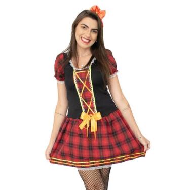 Imagem de Vestido Junino Feminino Xadrez Vermelho Preto com Arco Laço - Color, P